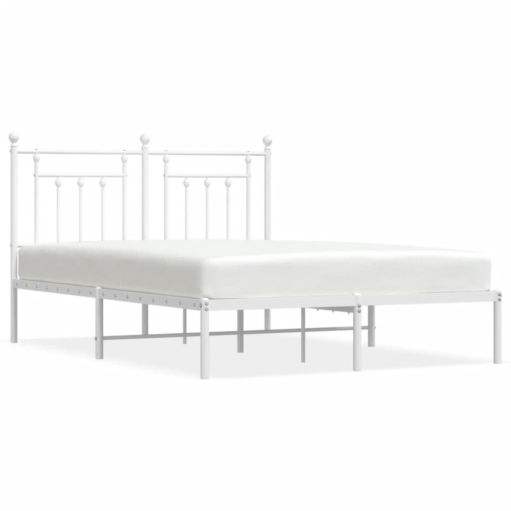Metal Bed Frame without Mattress with Headboard White 140x200cm
