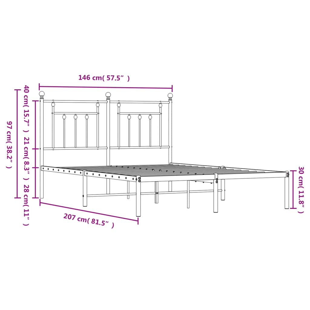 Metal Bed Frame without Mattress with Headboard White 140x200cm