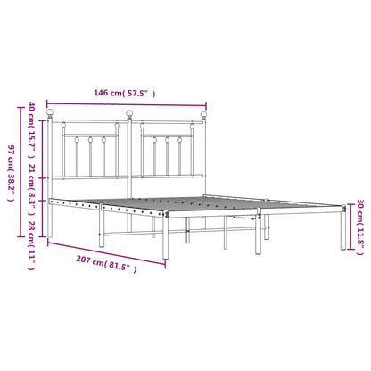 Metal Bed Frame without Mattress with Headboard White 140x200cm