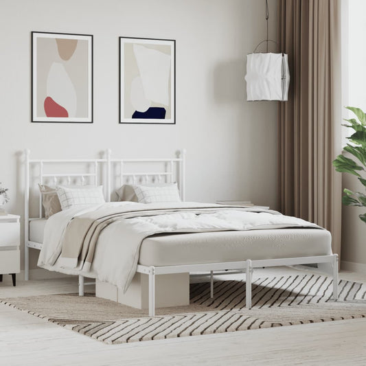Metal Bed Frame without Mattress with Headboard White 140x200cm