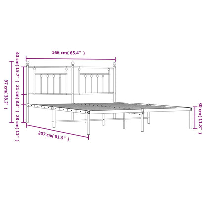 Metal Bed Frame without Mattress with Headboard White 160x200cm