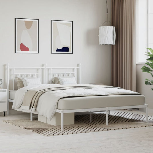 Metal Bed Frame without Mattress with Headboard White 160x200cm