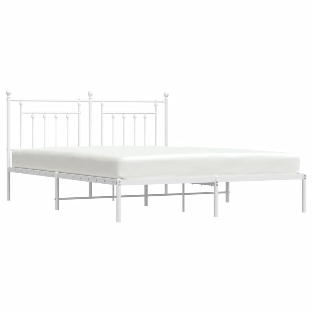 Metal Bed Frame without Mattress with Headboard White 180x200cm