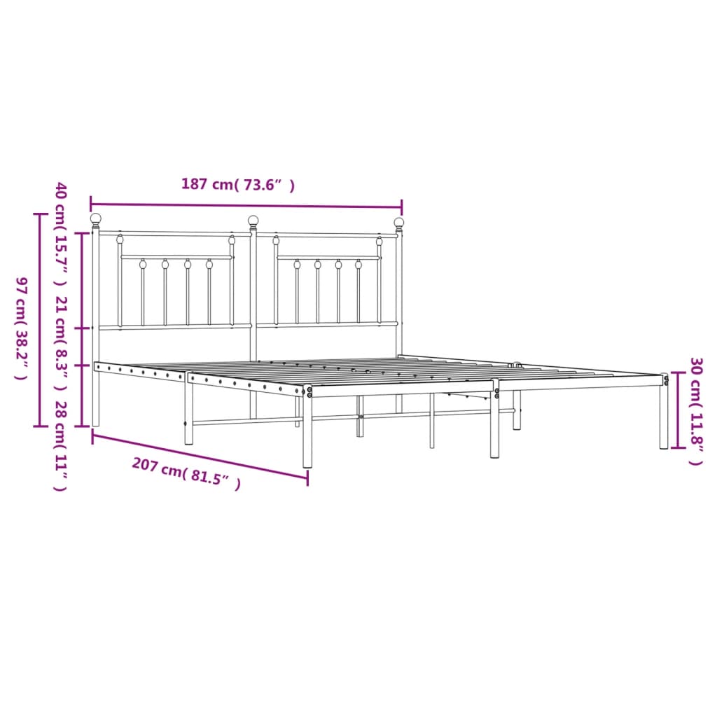 Metal Bed Frame without Mattress with Headboard White 180x200cm