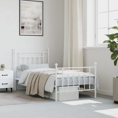 Metal Bed Frame without Mattress with Footboard White 90x190cm