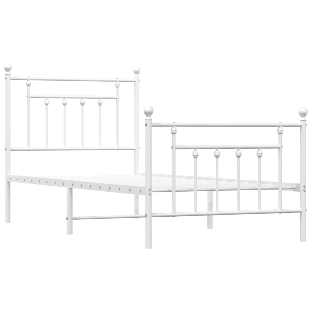 Metal Bed Frame without Mattress with Footboard White 90x190cm