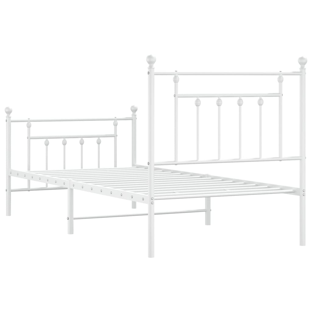 Metal Bed Frame without Mattress with Footboard White 90x190cm