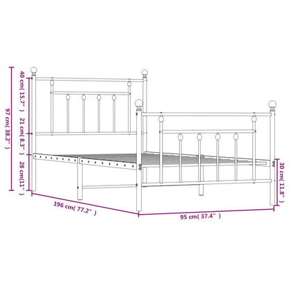 Metal Bed Frame without Mattress with Footboard White 90x190cm