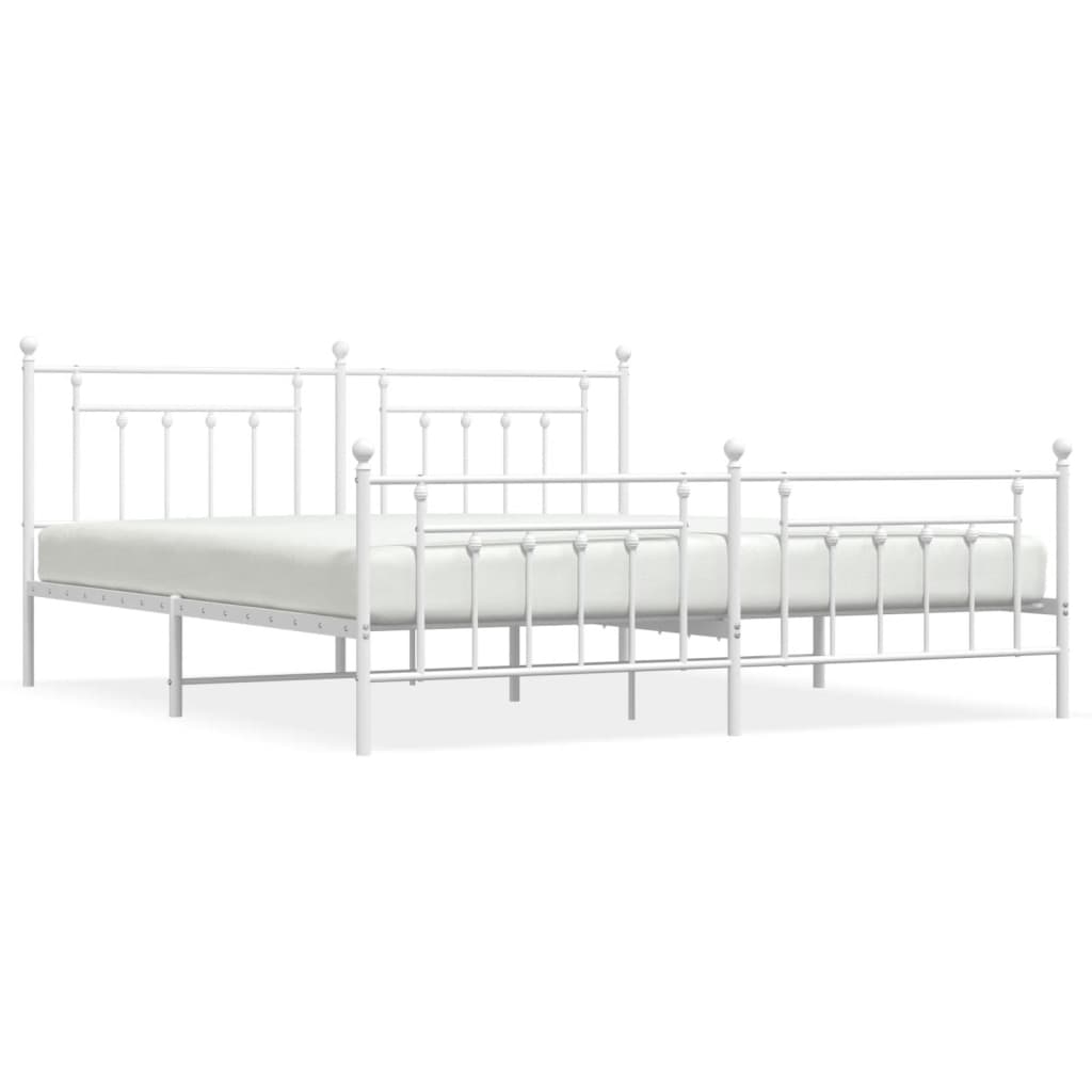 Metal Bed Frame without Mattress with Footboard White 193x203cm