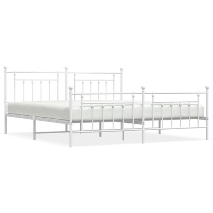 Metal Bed Frame without Mattress with Footboard White 193x203cm