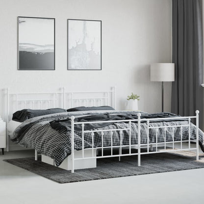 Metal Bed Frame without Mattress with Footboard White 193x203cm