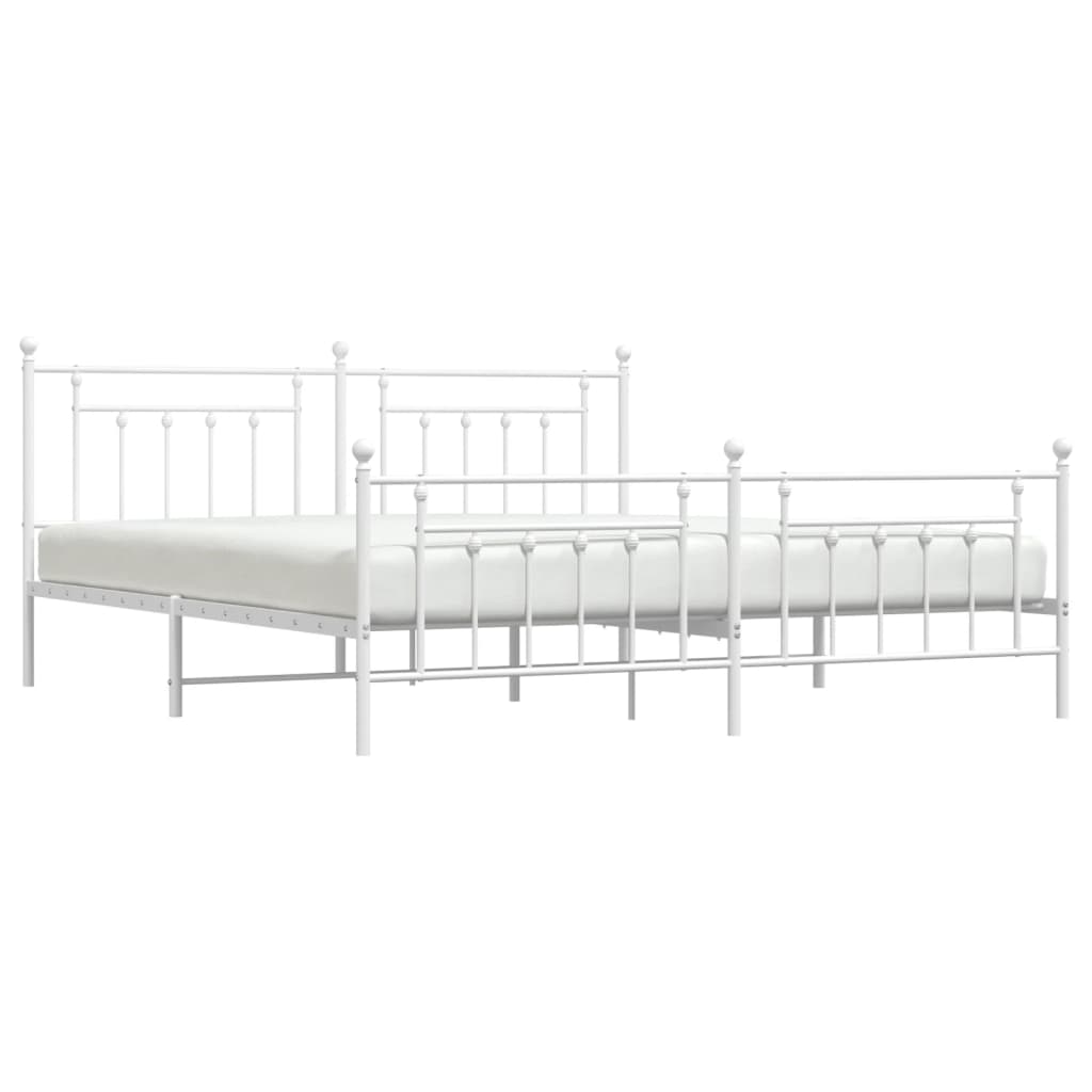 Metal Bed Frame without Mattress with Footboard White 193x203cm