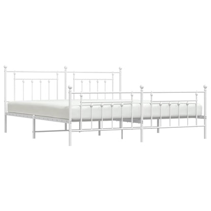 Metal Bed Frame without Mattress with Footboard White 193x203cm