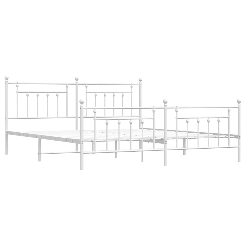 Metal Bed Frame without Mattress with Footboard White 193x203cm