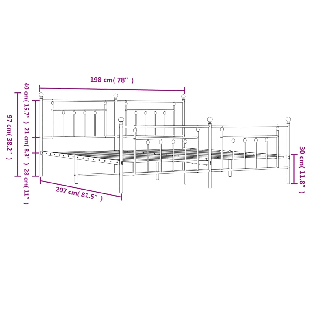 Metal Bed Frame without Mattress with Footboard White 193x203cm