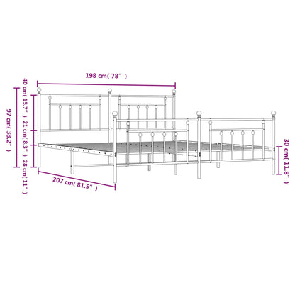 Metal Bed Frame without Mattress with Footboard White 193x203cm
