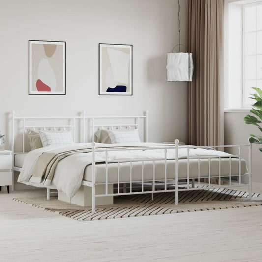 Metal Bed Frame without Mattress with Footboard White 193x203cm