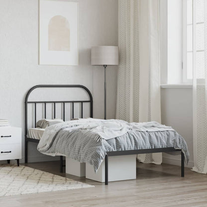 Metal Bed Frame without Mattress with Headboard Black 107x203cm