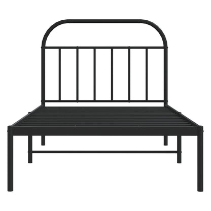 Metal Bed Frame without Mattress with Headboard Black 107x203cm