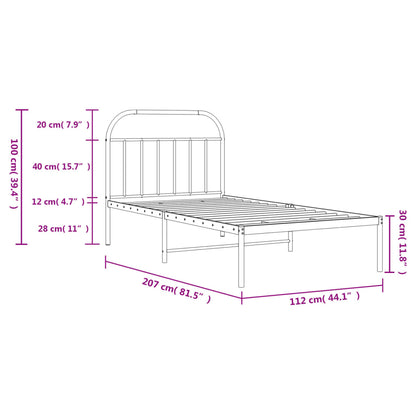 Metal Bed Frame without Mattress with Headboard Black 107x203cm