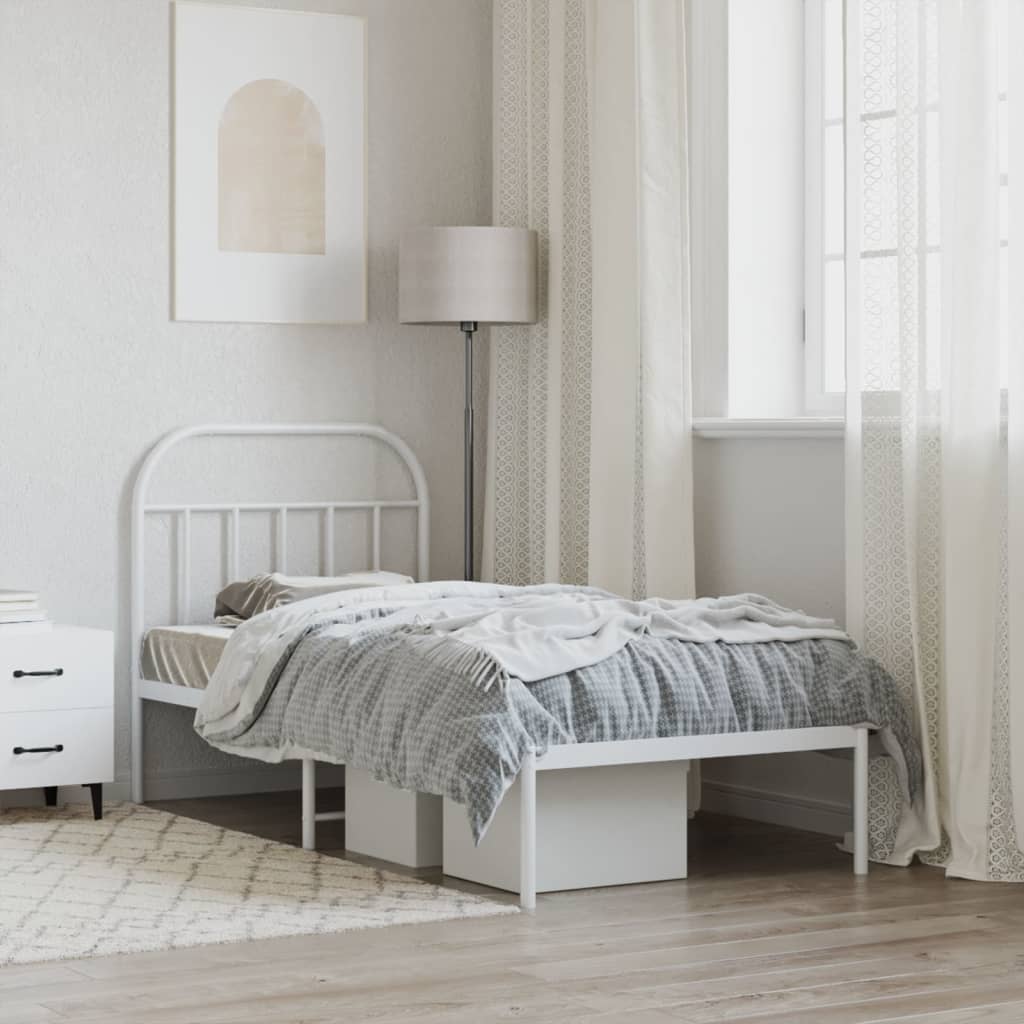 Metal Bed Frame without Mattress with Headboard White 90x200cm