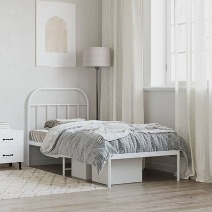 Metal Bed Frame without Mattress with Headboard White 90x200cm