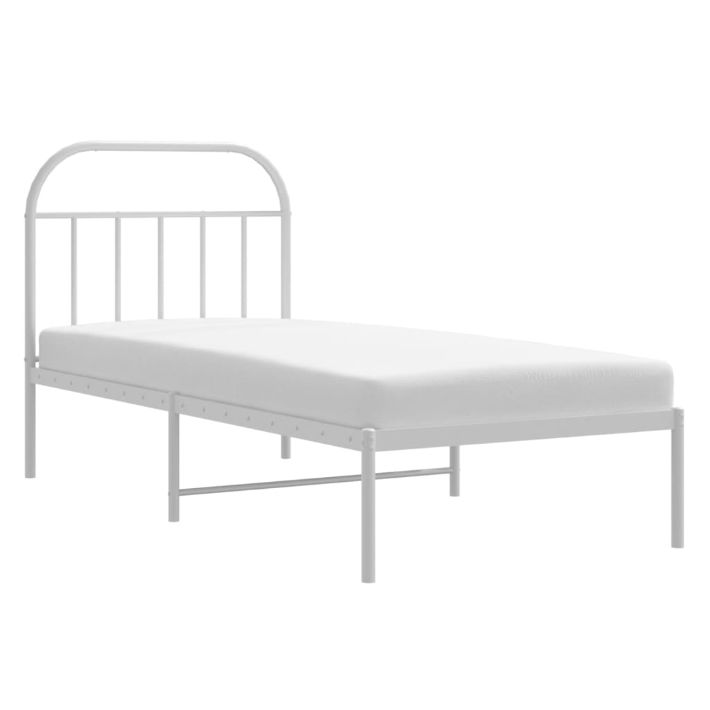 Metal Bed Frame without Mattress with Headboard White 90x200cm