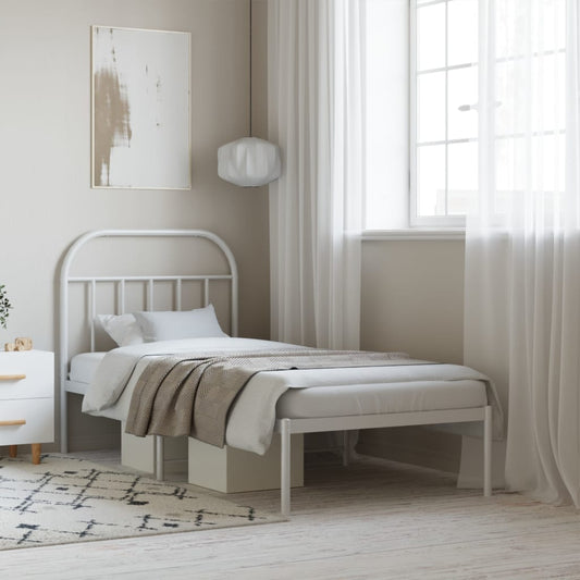 Metal Bed Frame without Mattress with Headboard White 90x200cm
