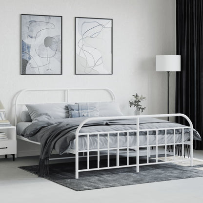 Metal Bed Frame without Mattress with Footboard White 183x213cm