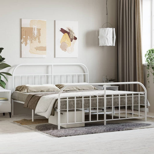 Metal Bed Frame without Mattress with Footboard White 183x213cm