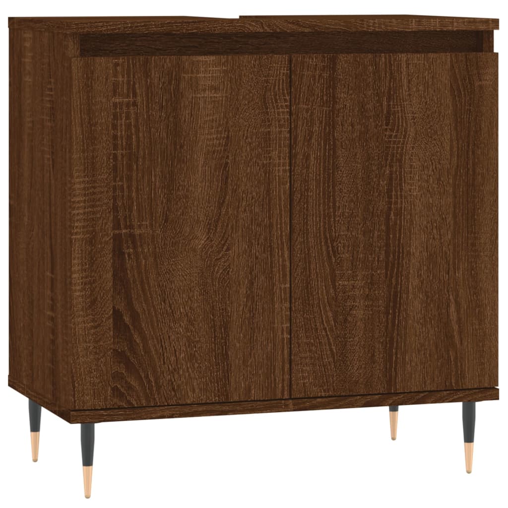 3 Piece Bathroom Cabinet Set Brown Oak Engineered Wood