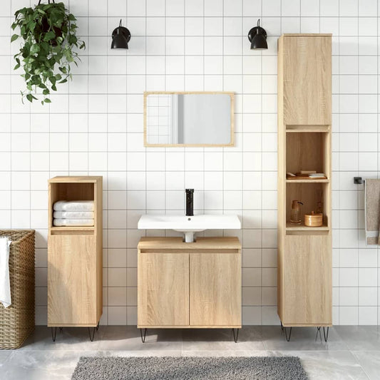 3 Piece Bathroom Cabinet Set Sonoma Oak Engineered Wood