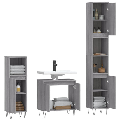 3 Piece Bathroom Cabinet Set Grey Sonoma Engineered Wood