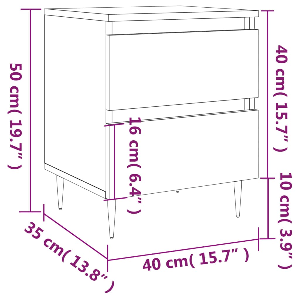 Bedside Cabinets 2 pcs White 40x35x50 cm Engineered Wood