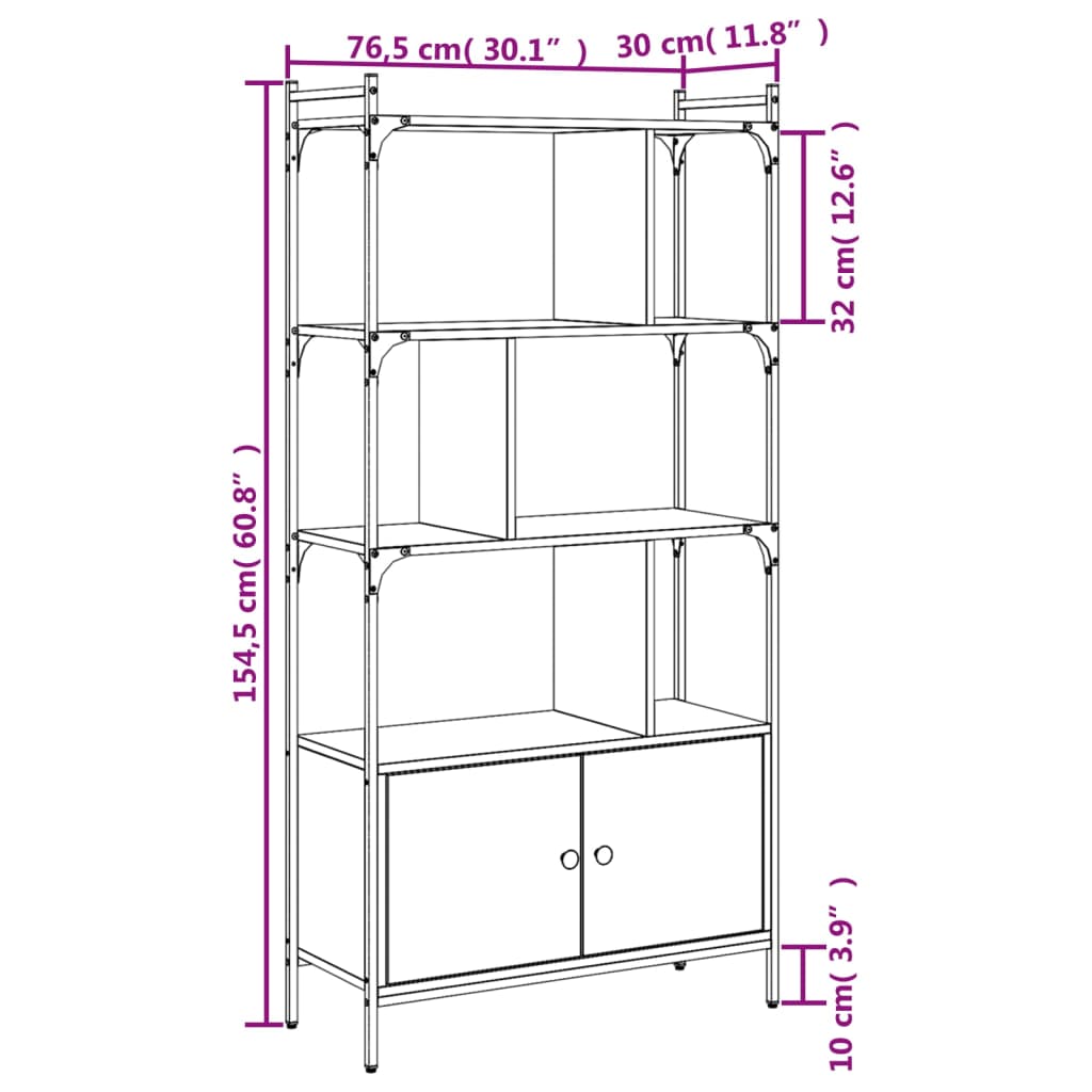 Bookcase with Doors Smoked Oak 76.5x30x154.5 cm Engineered Wood