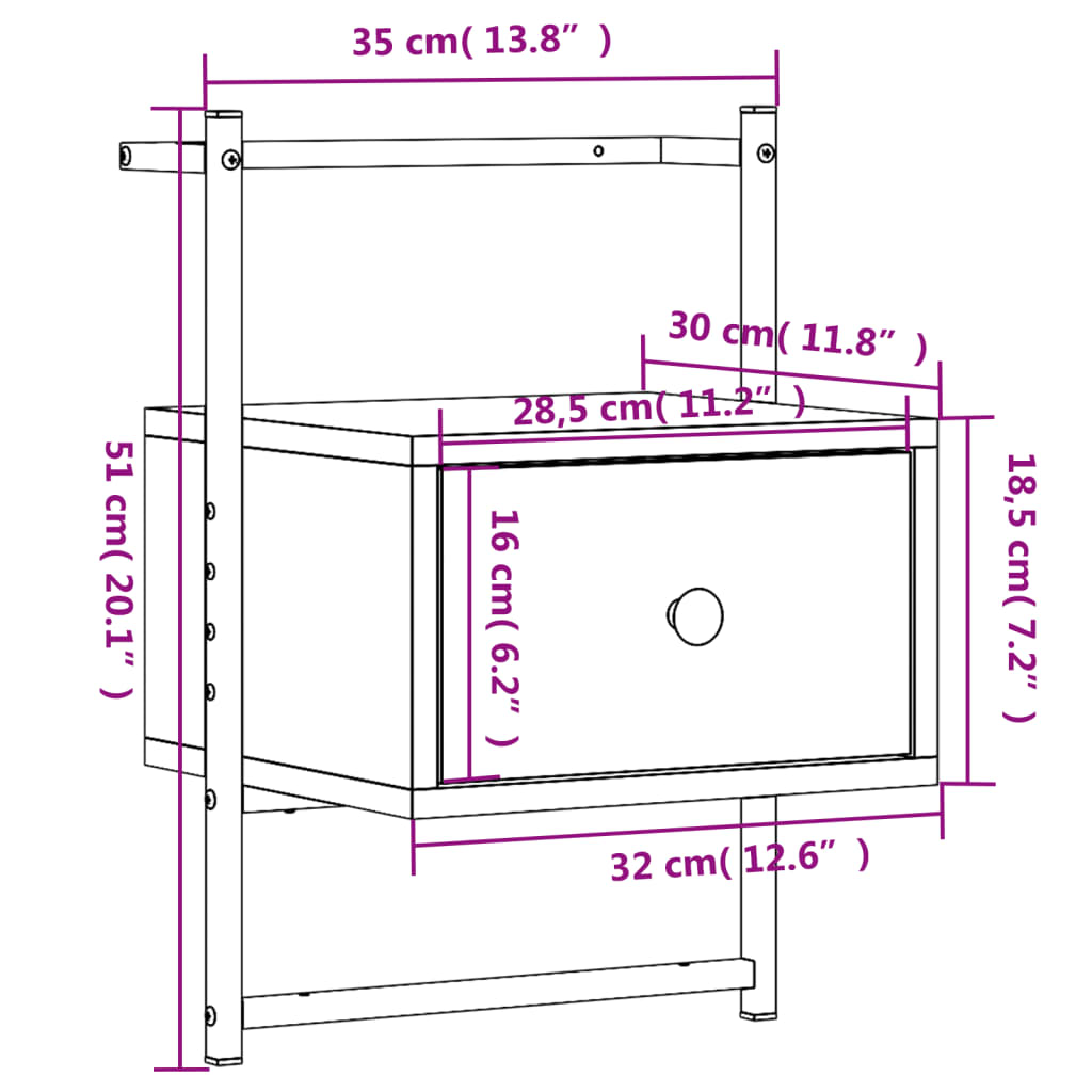 Bedside Cabinet Wall-mounted Grey Sonoma 35x30x51 cm Engineered Wood