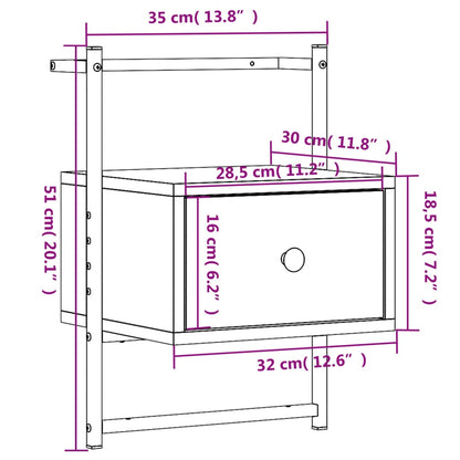Bedside Cabinet Wall-mounted Brown Oak 35x30x51 cm Engineered Wood