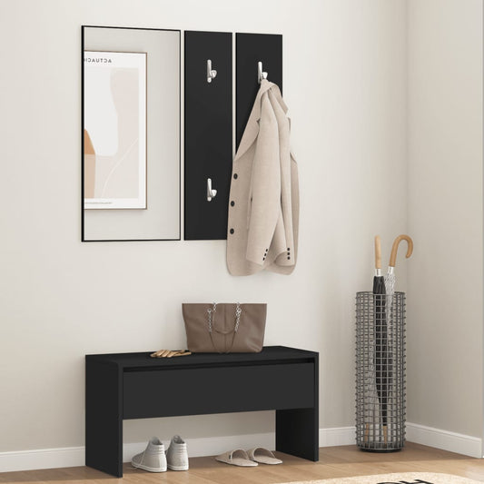 Hallway Furniture Set Black Engineered Wood