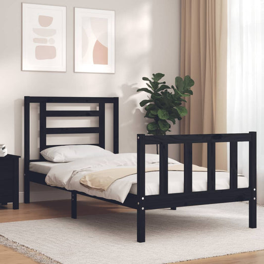 Bed Frame with Headboard Black Small Single Solid Wood