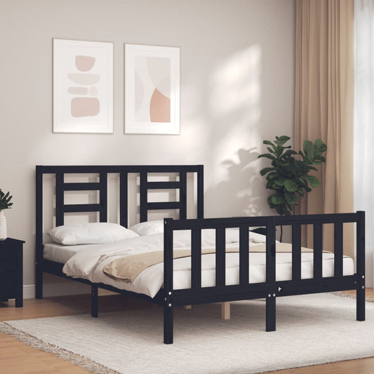 Bed Frame with Headboard Black Small Double Solid Wood