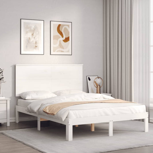 Bed Frame with Headboard White 140x190 cm Solid Wood