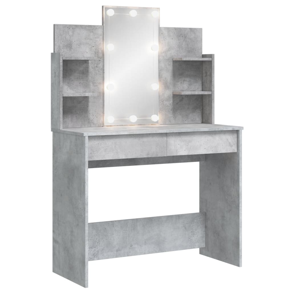 Dressing Table with LED Lights Concrete Grey 96x40x142 cm