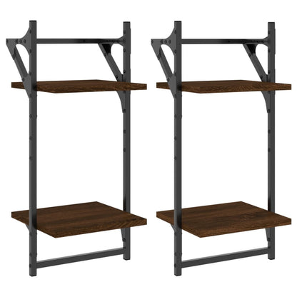 2-Tier Wall Shelves with Bars 2 pcs Brown Oak 30x25x65 cm