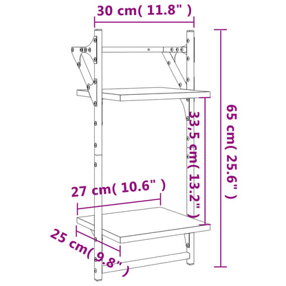 2-Tier Wall Shelves with Bars 2 pcs Brown Oak 30x25x65 cm