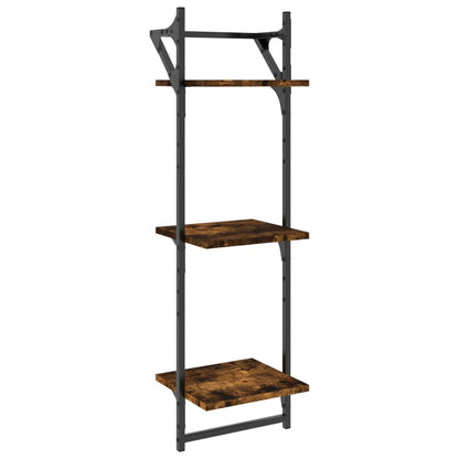 3-Tier Wall Shelves with Bars 2 pcs Smoked Oak 30x25x100 cm