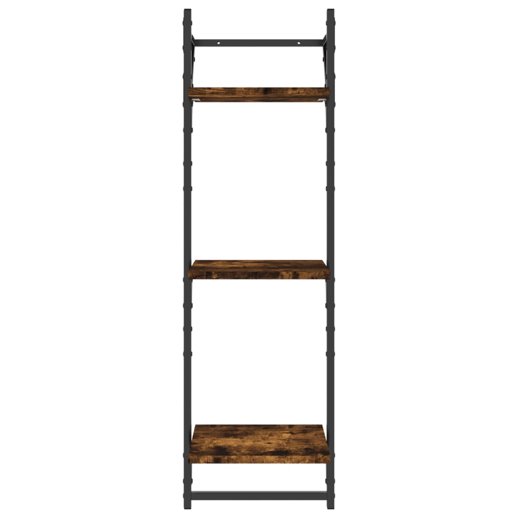 3-Tier Wall Shelves with Bars 2 pcs Smoked Oak 30x25x100 cm