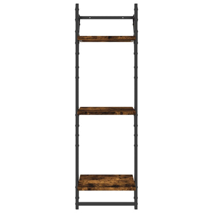 3-Tier Wall Shelves with Bars 2 pcs Smoked Oak 30x25x100 cm