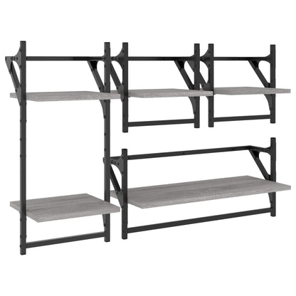 4 Piece Wall Shelf Set with Bars Grey Sonoma Engineered Wood