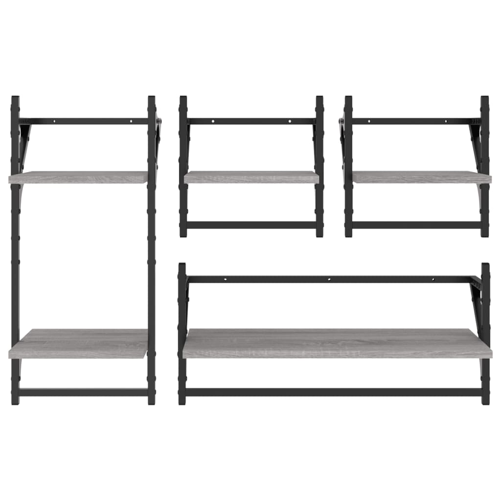 4 Piece Wall Shelf Set with Bars Grey Sonoma Engineered Wood