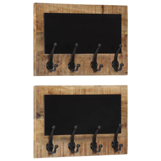 Wall-mounted Coat Racks with 4 Hooks 2 pcs Solid Wood Mango